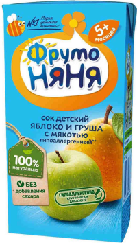 ПРОДУКТЫ ДЛЯ ДЕТЕЙ Фруто Фруто Няня сок детский ябл.груша с мякотью 5м+ 0,2л